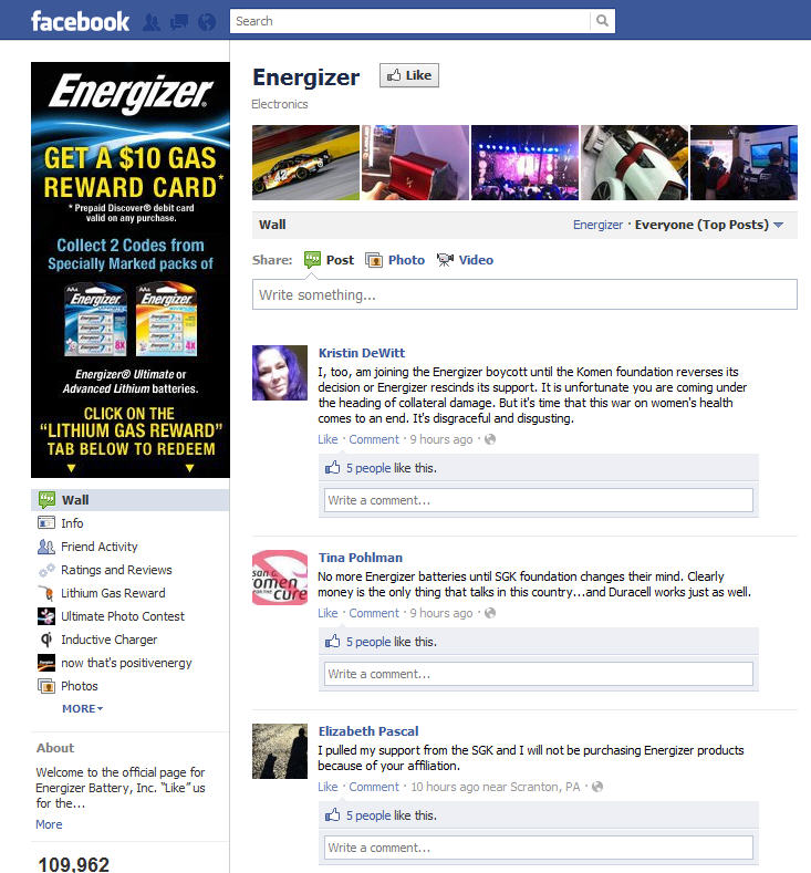 Energizer Facebook