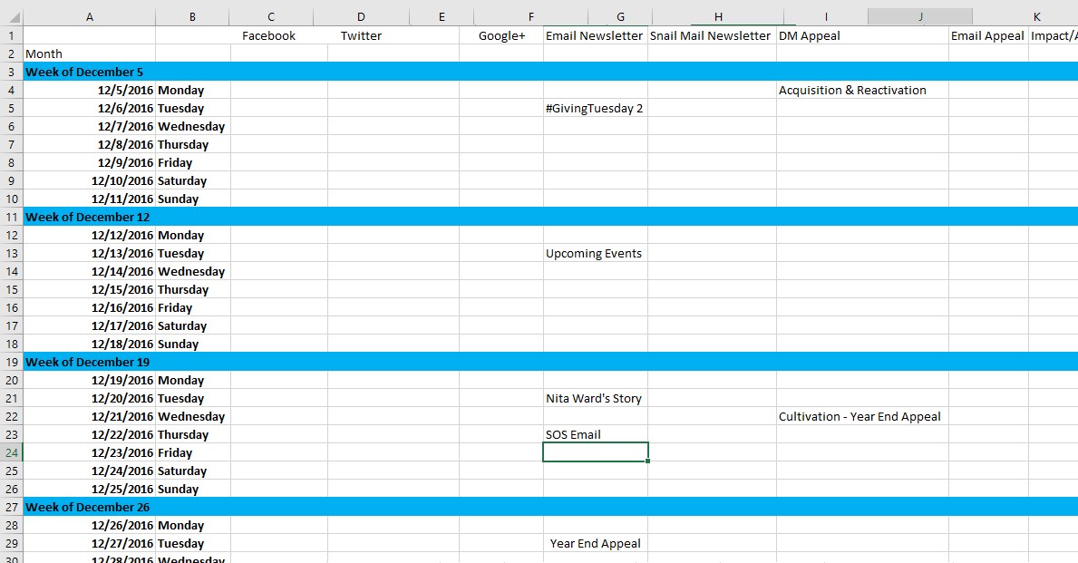 nonprofit editorial calendar